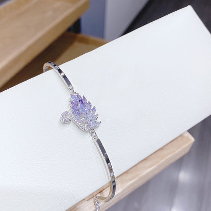 Ensemble de bijoux de luxe en forme de cygne violet en argent sterling 925 pour dames - Plaqué platine 002
