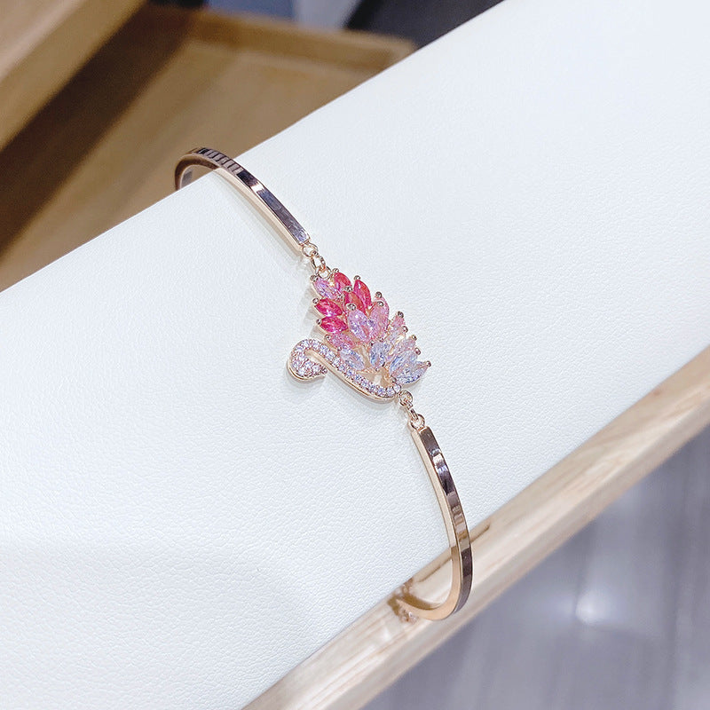 Bracelets de luxe en forme de cygne en argent sterling 925 pour femme - Plaqué or rose