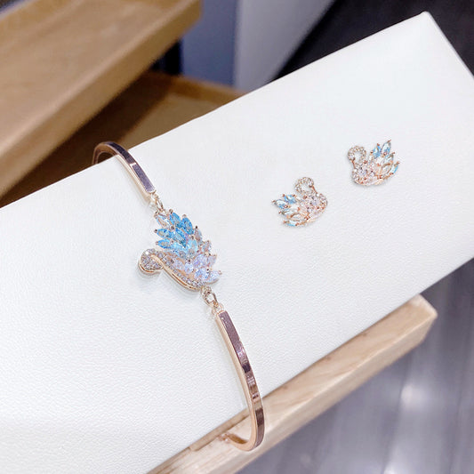 Ensemble de bijoux de luxe bleu cygne en argent sterling 925 pour dames - Plaqué or rose 002