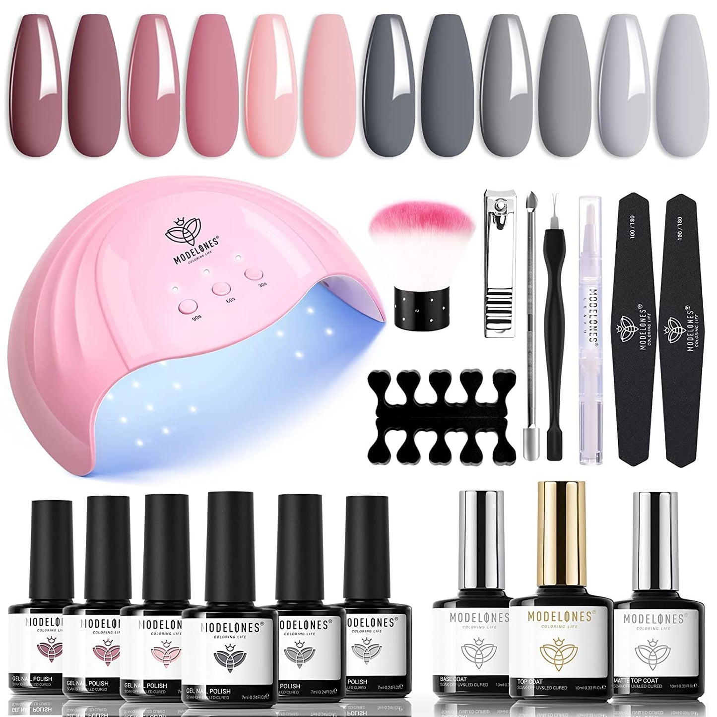 IL Gel Nail Polish Kit With UV Light, 48W LED Lamp - Manicure Set Everything For Beginner A0 Nude Pink