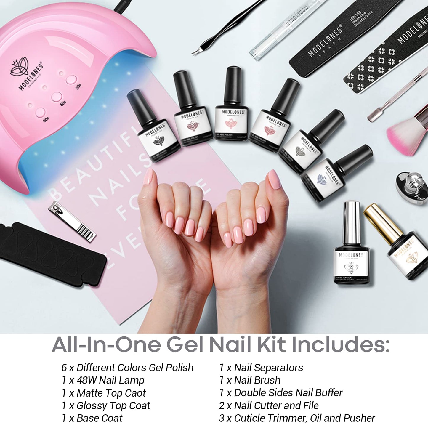 IL Gel Nail Polish Kit With UV Light, 48W LED Lamp - Manicure Set Everything For Beginner A0 Nude Pink