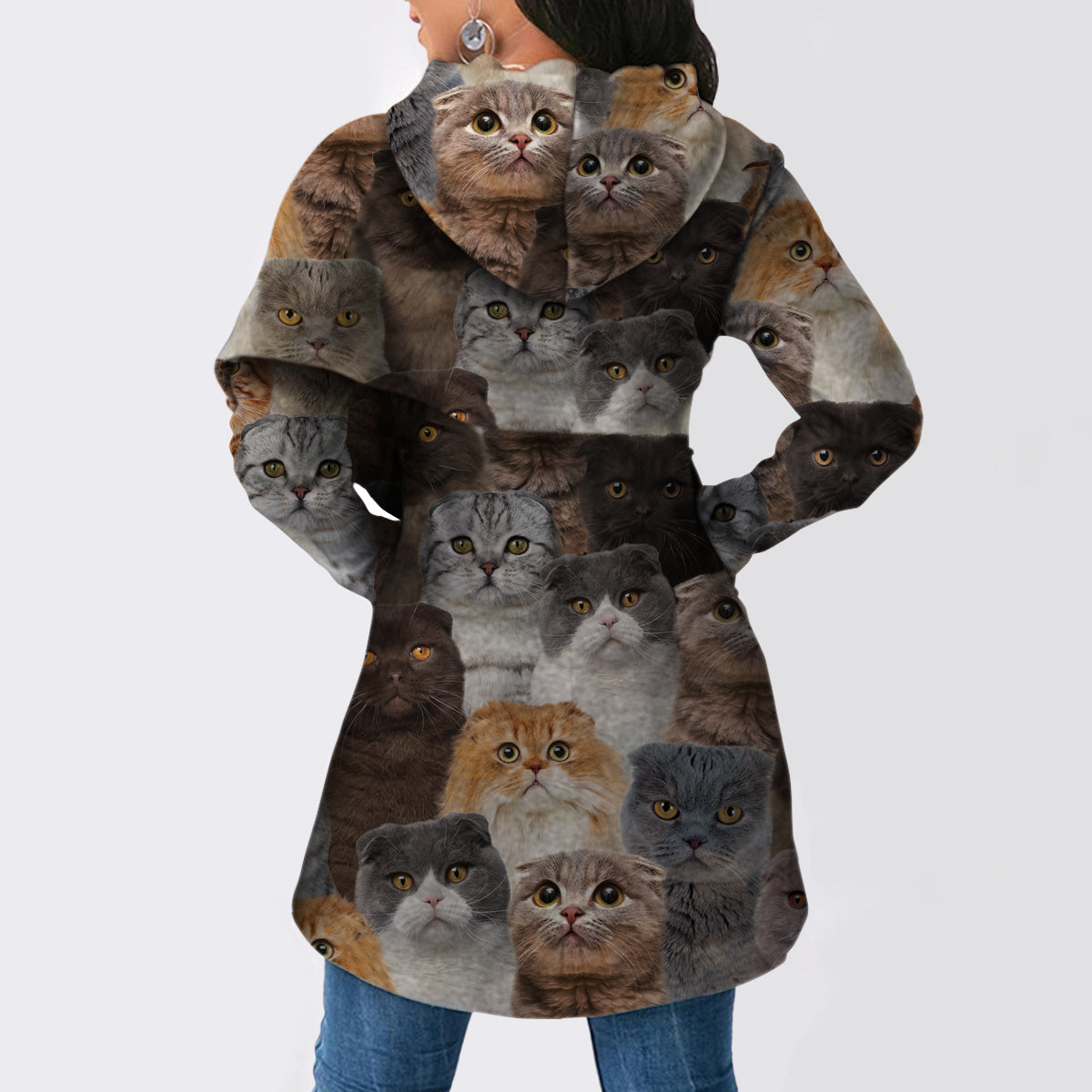 Un groupe de chats Scottish Fold - Sweat à capuche long à la mode V1