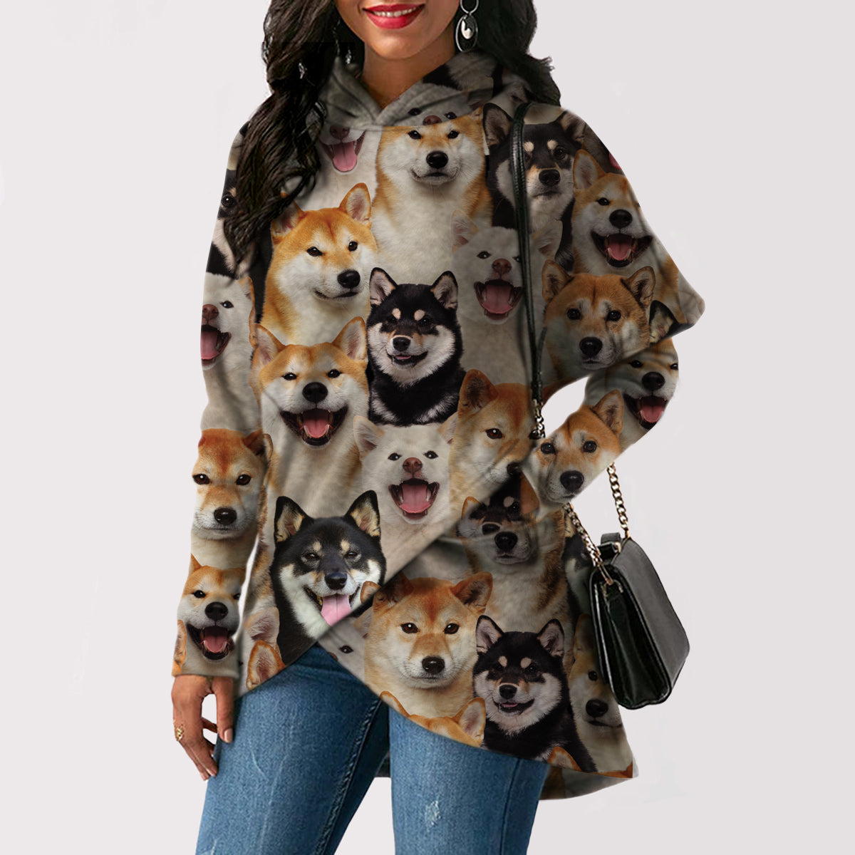 Un tas de Shiba Inus - Sweat à capuche long à la mode V1