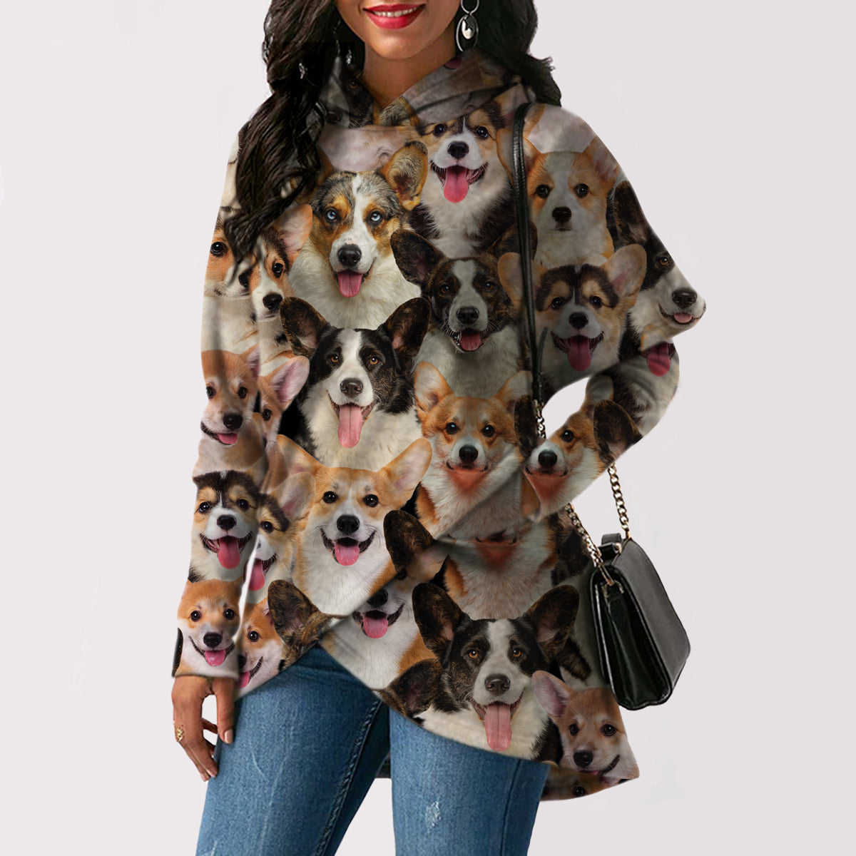 Un groupe de Welsh Corgies - Sweat à capuche long à la mode V1