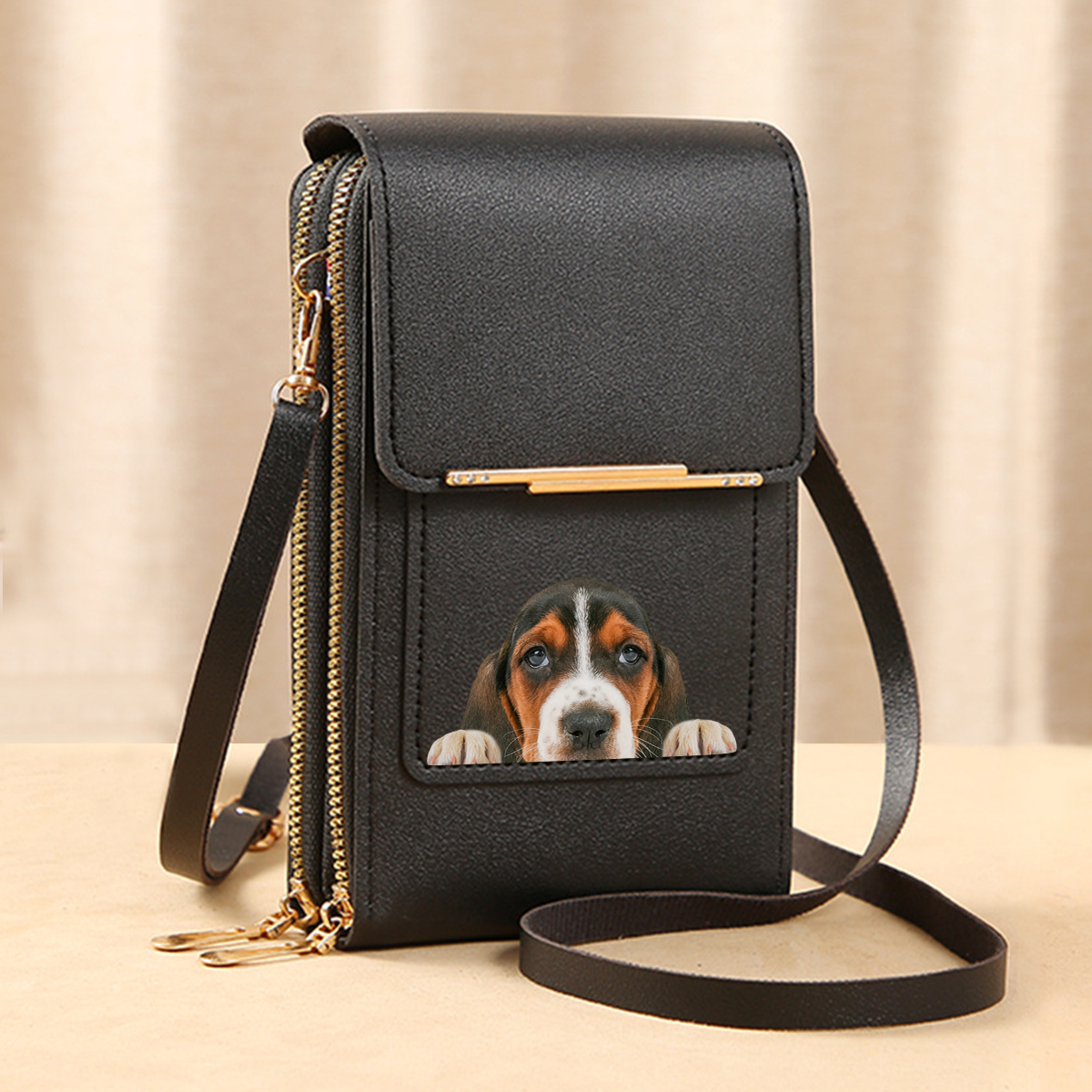 Basset Hound - Touch Screen Phone Wallet Case Crossbody Purse V1