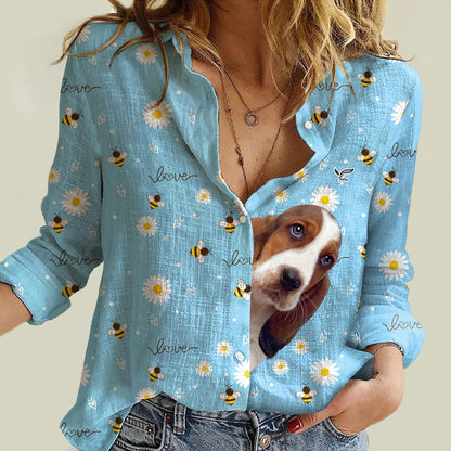 Bee Daisy And Basset Hound - Follus Women's Long-Sleeve Shirt