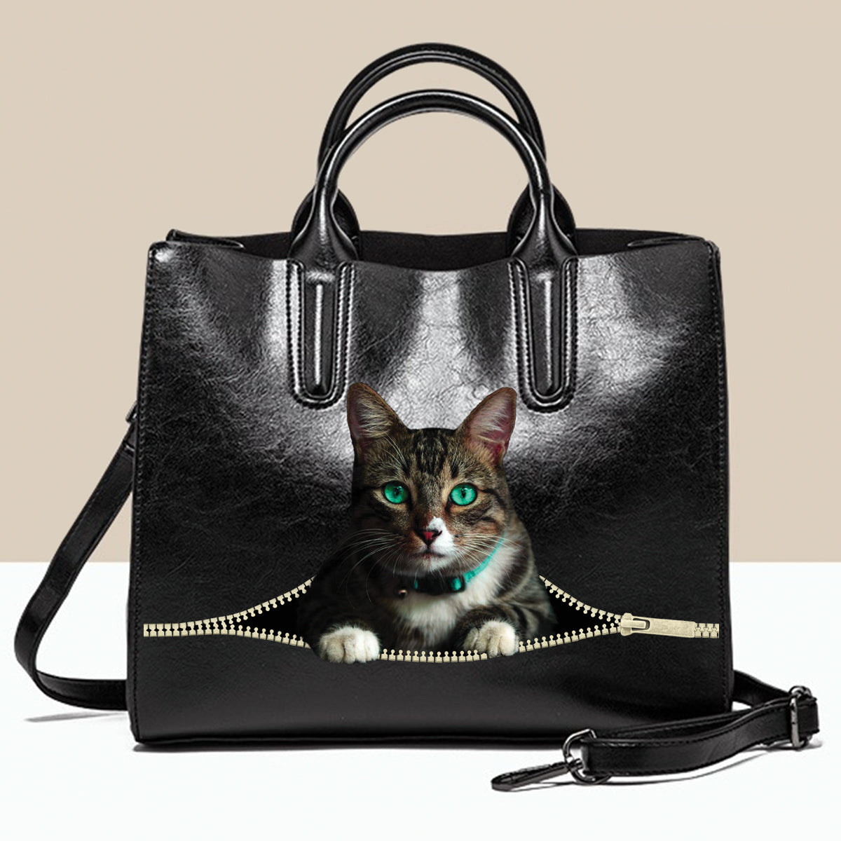 Beau sac à main de luxe chat aux yeux verts V1