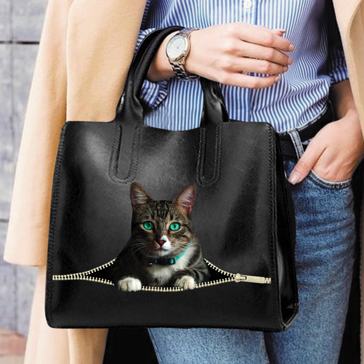 Beautiful Green Eyed Cat Luxury Handbag V1