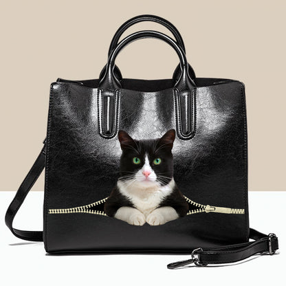 Black And White British Shorthair Cat Luxury Handbag V1