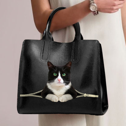 Black And White British Shorthair Cat Luxury Handbag V1