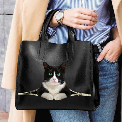 Black And White British Shorthair Cat Luxury Handbag V1