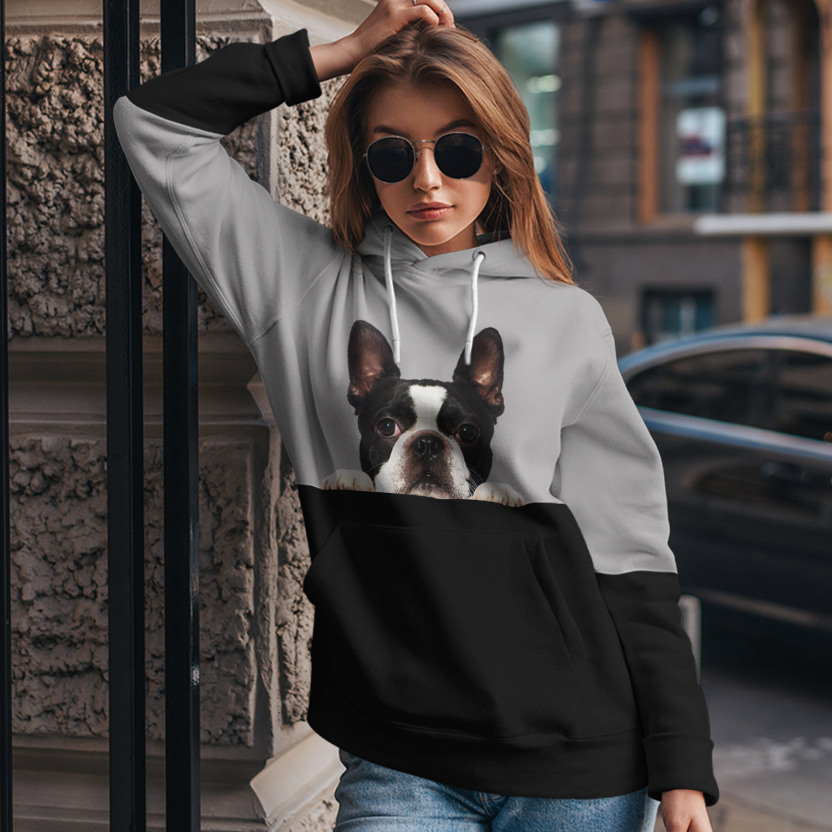 Kannst du mich sehen - Boston Terrier Hoodie V1