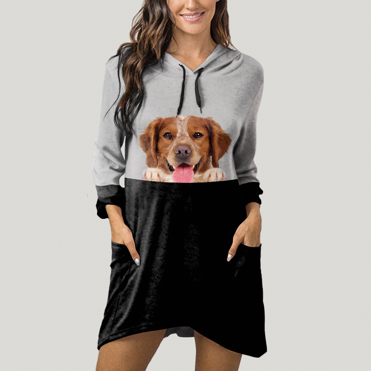 Kannst du mich jetzt sehen - Brittany Spaniel Hoodie mit Ohren V1