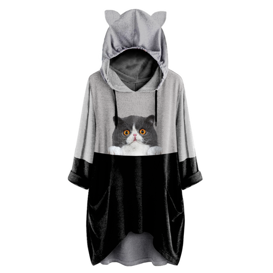 Kannst du mich jetzt sehen - Exotischer Katzen-Hoodie mit Ohren V1