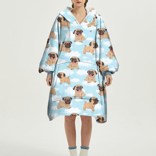 I Love Clouds - Pug Fleece Blanket Hoodie