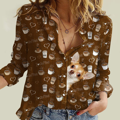 L'heure du café avec maman Chihuahua - Chemise à manches longues pour femmes Follus