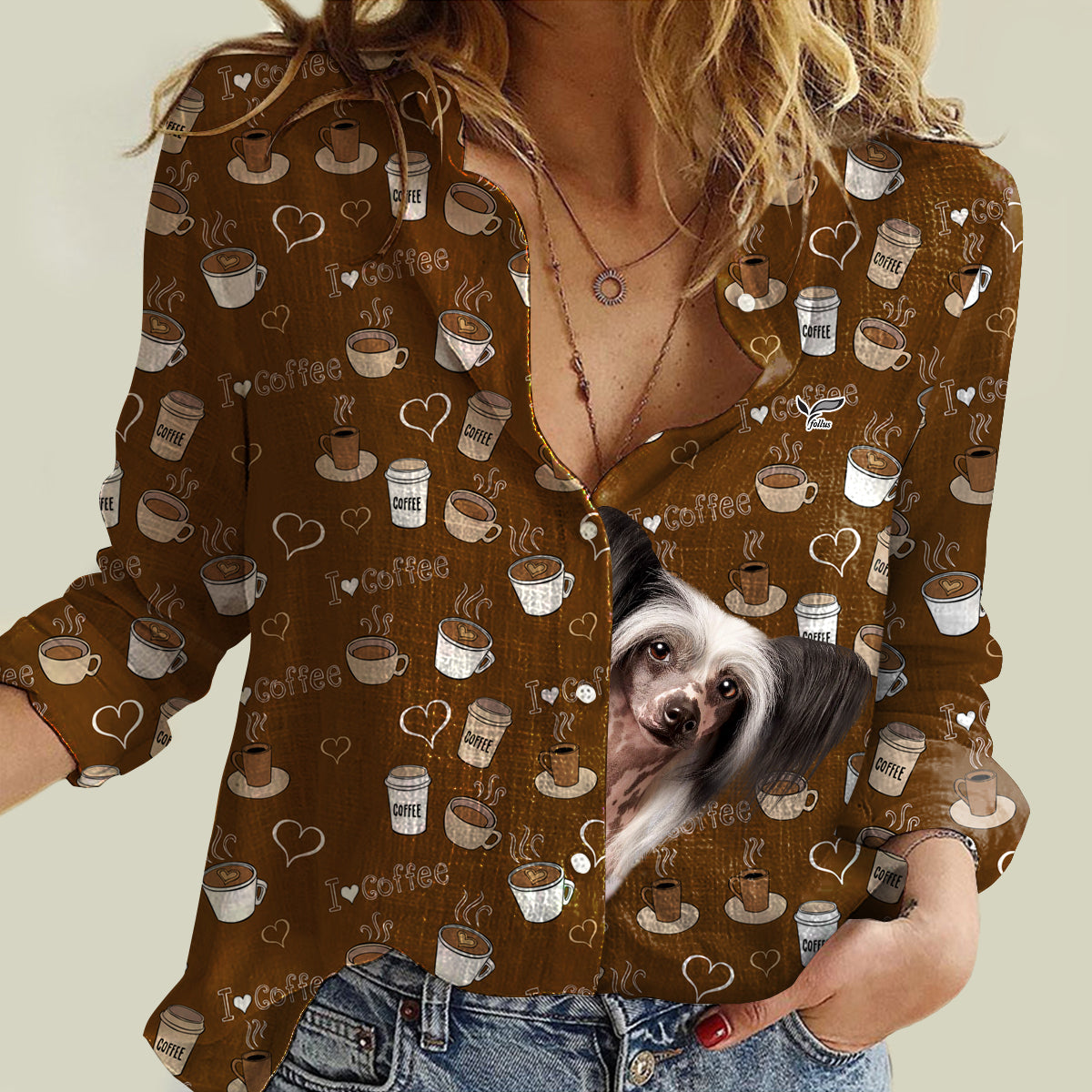 Coffee Time With Chinese Crested Mom- Follus Women's Long-Sleeve Shirt