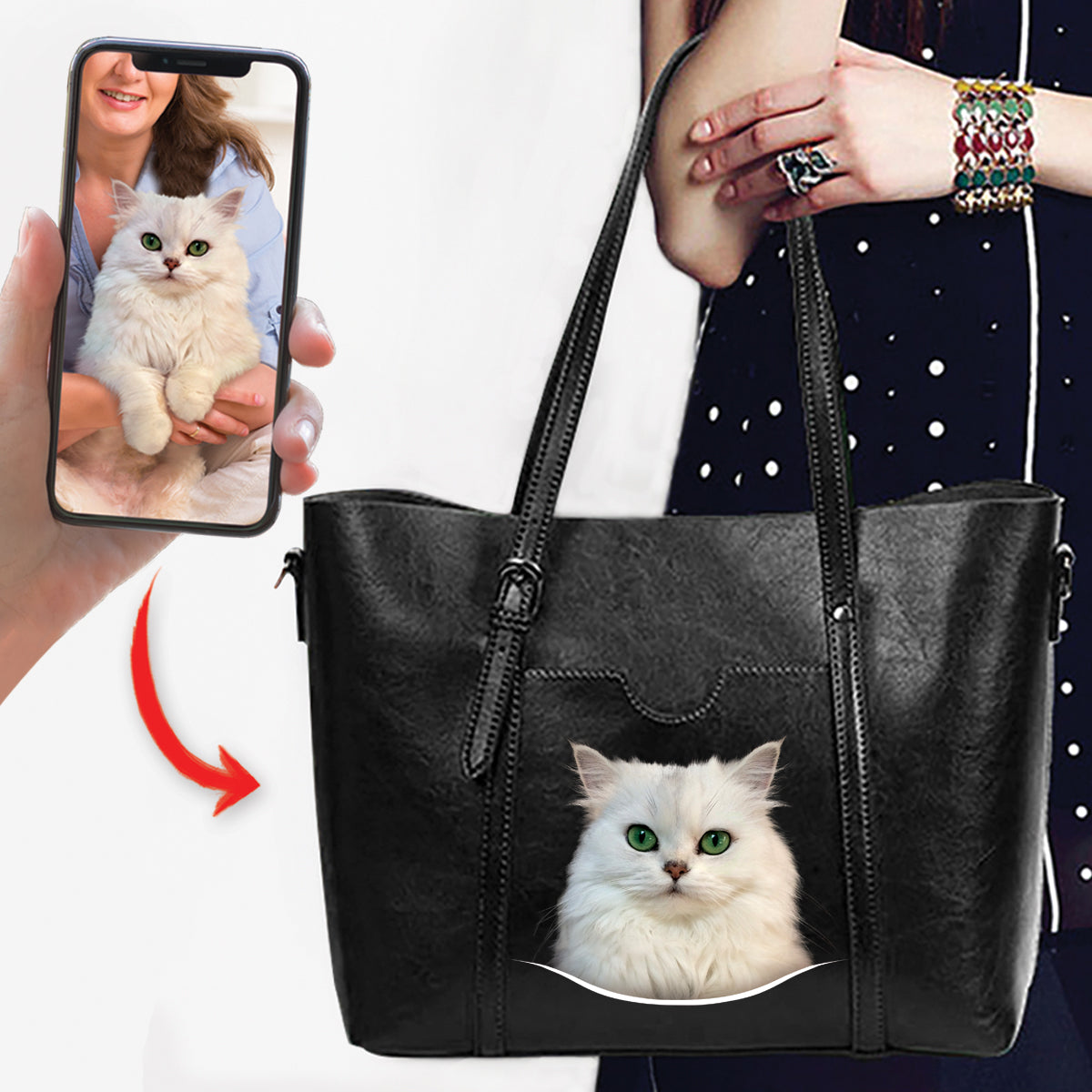 Ich liebe dich – personalisierte einzigartige Handtasche mit dem Foto deines Haustieres V1