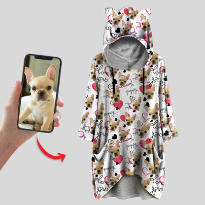 Niedlicher personalisierter Kapuzenpullover mit Ohren und dem Foto Ihres Haustieres V2