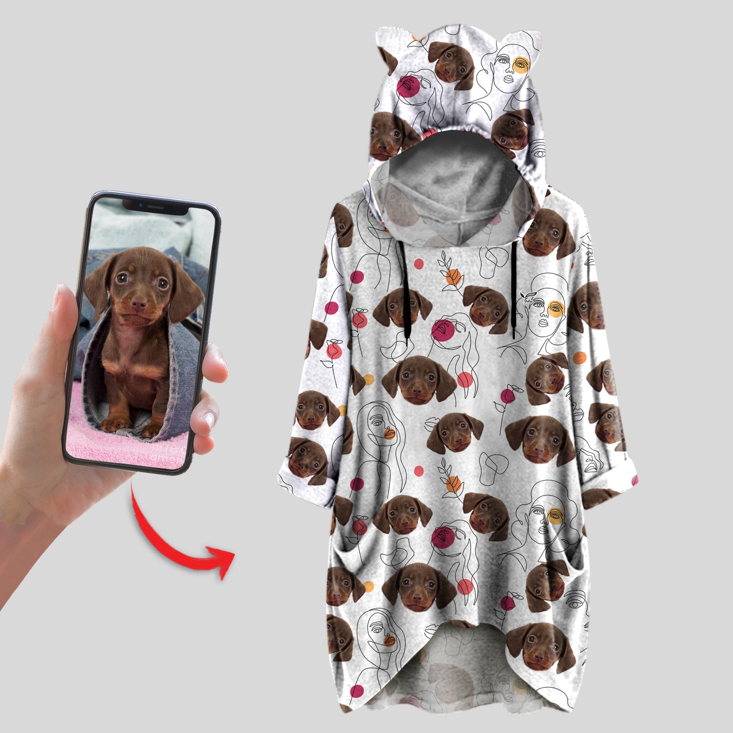 Cute Personalized Hoodie With Ears With Your Pet's Photo V1