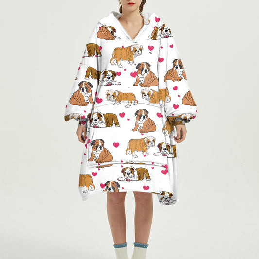 Cute Winter - English Bulldog Fleece Blanket Hoodie