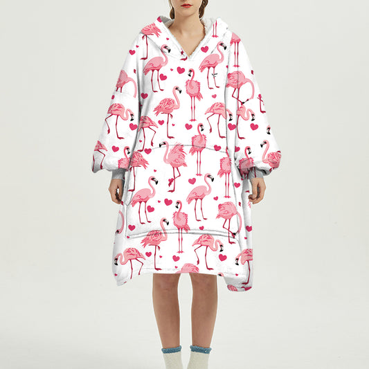 Cute Winter - Flamingo Fleece Blanket Hoodie