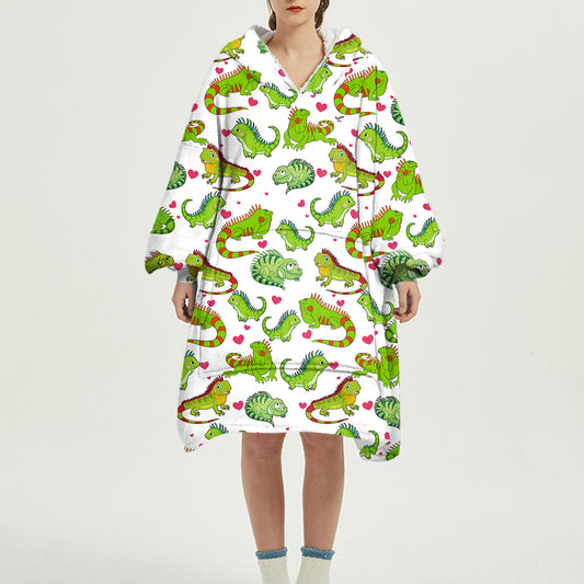 Cute Winter - Iguana Fleece Blanket Hoodie
