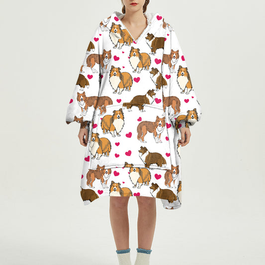 Cute Winter - Rough Collie Fleece Blanket Hoodie