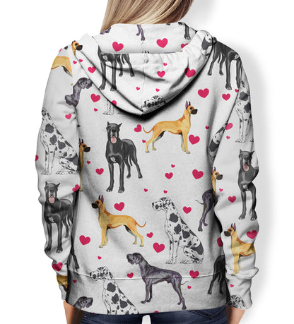 Cute Heart And Great Dane Hoodie - All Over