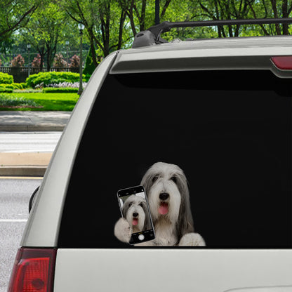 Aimez-vous mon selfie - Autocollant de voiture/porte/réfrigérateur/ordinateur portable Bearded Collie V1