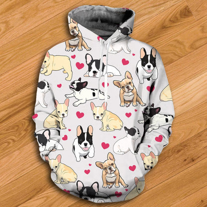 Heart And French Bulldog Hoodie - All Over