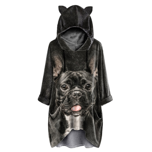 Französische Bulldoggen-Mutter – Kapuzenpullover mit Ohren V1