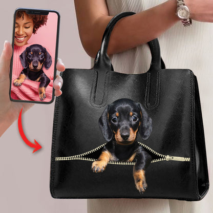Ich liebe dich – personalisierte Luxushandtasche mit dem Foto deines Haustiers V1