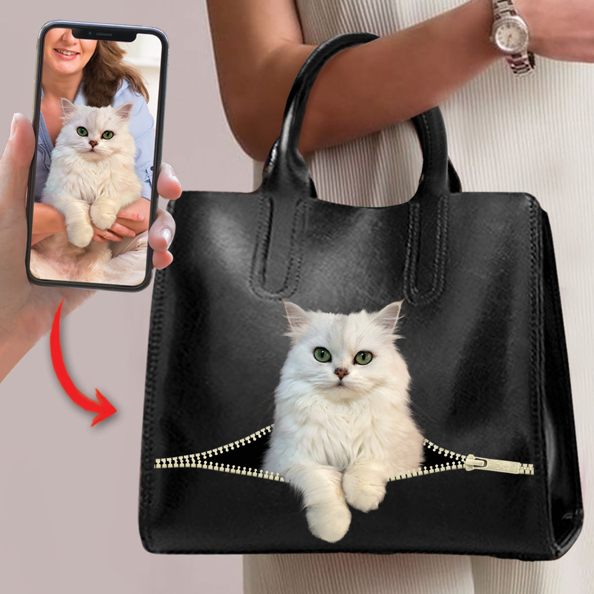 Ich liebe dich – personalisierte Luxushandtasche mit dem Foto deines Haustiers V1