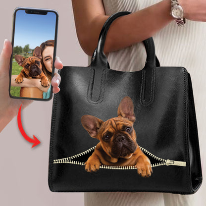 Ich liebe dich – personalisierte Luxushandtasche mit dem Foto deines Haustieres V2