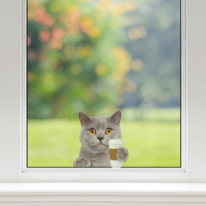 Good Morning - British Shorthair Cat Car/ Door/ Fridge/ Laptop Sticker V1