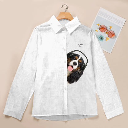 Grande musique avec Cavalier King Charles Spaniel - Chemise à manches longues pour femmes V1