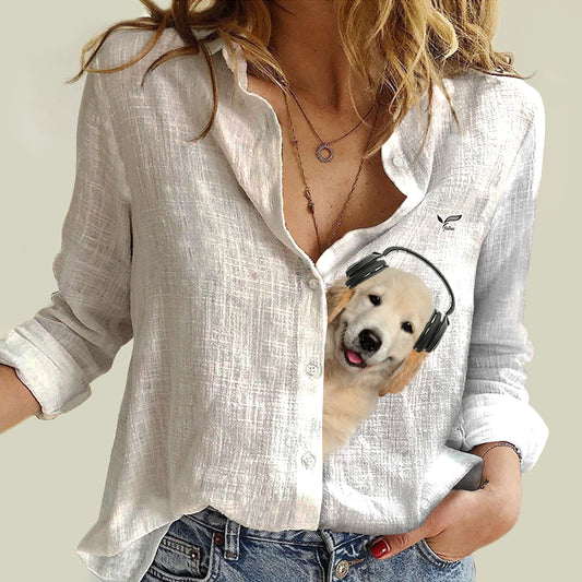 Bonne musique avec Golden Retriever - Chemise à manches longues pour femmes Follus V2