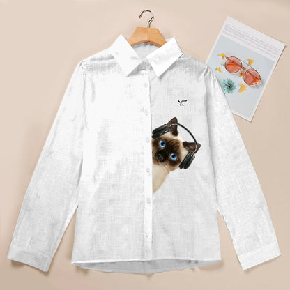 Great Music With Siamese Cat - Follus Women's Long-Sleeve Shirt V1