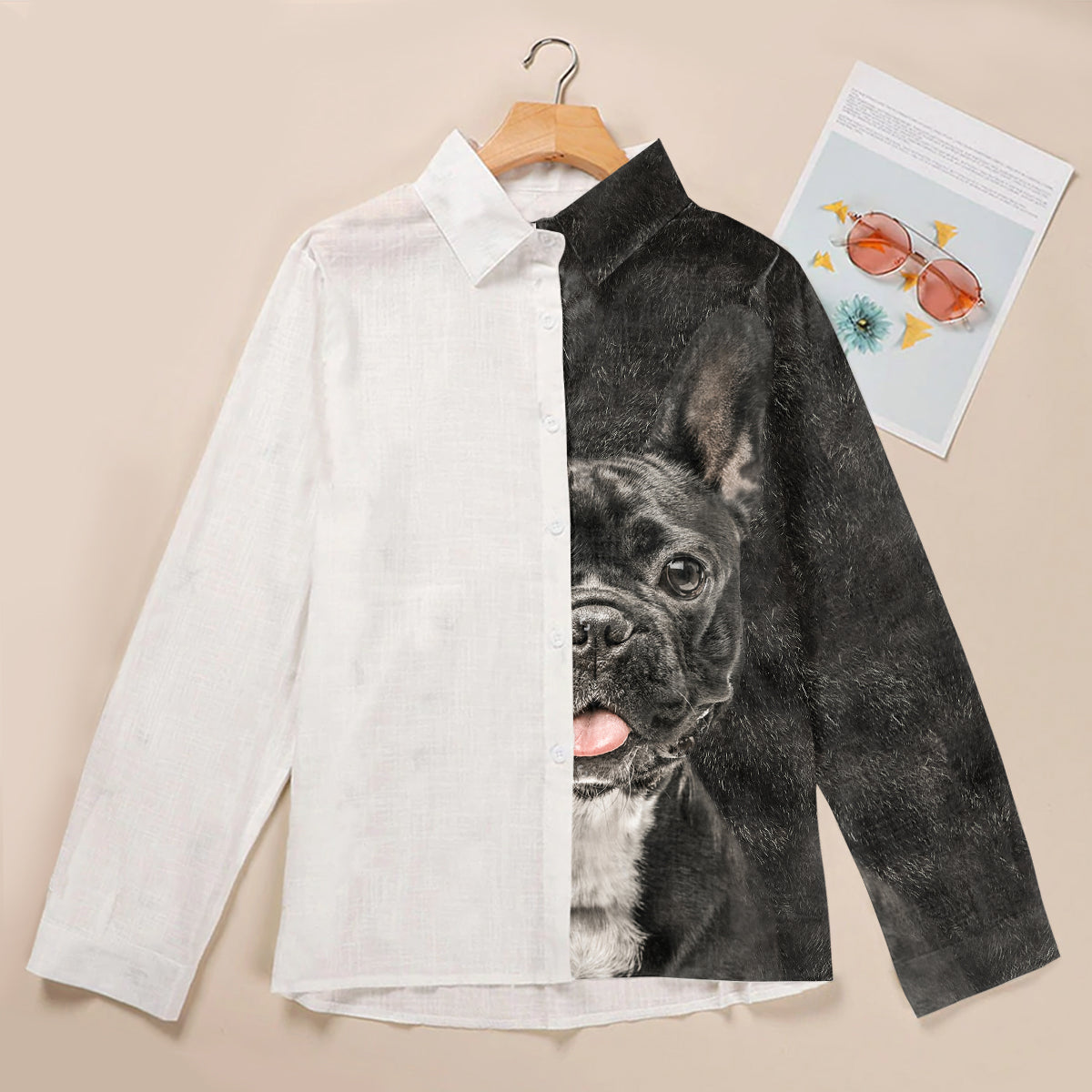 Halber Engel, halb Französische Bulldogge – Damen-Shirt V1