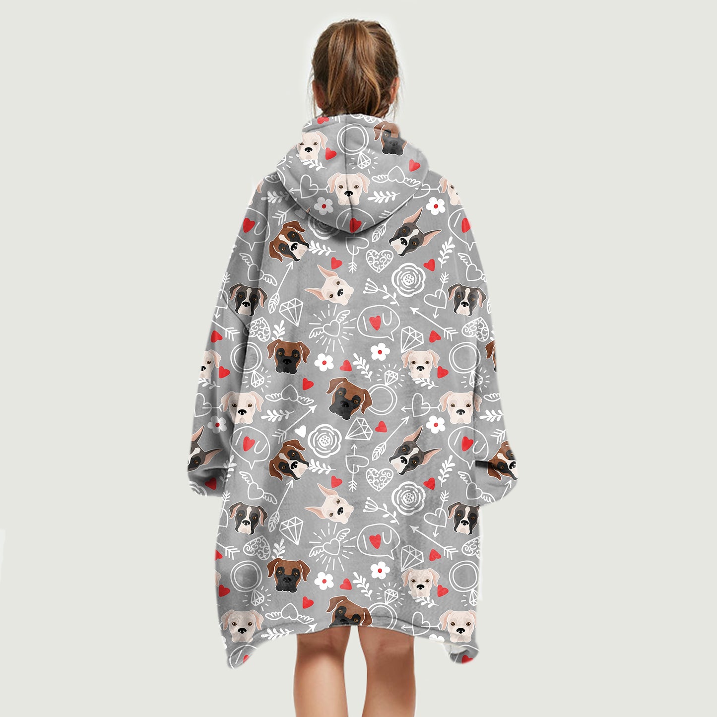 Hello Winter - Boxer Dog Fleece Blanket Hoodie V2