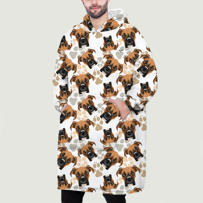 Hello Winter - Boxer Dog Fleece Blanket Hoodie V3