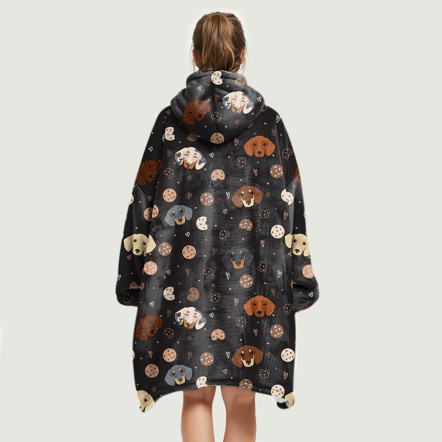 Hello Winter - Dachshund Fleece Blanket Hoodie V2