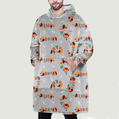 Hello Winter - Dachshund Fleece Blanket Hoodie V1