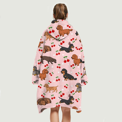 I Love Cherries - Dachshund Fleece Blanket Hoodie