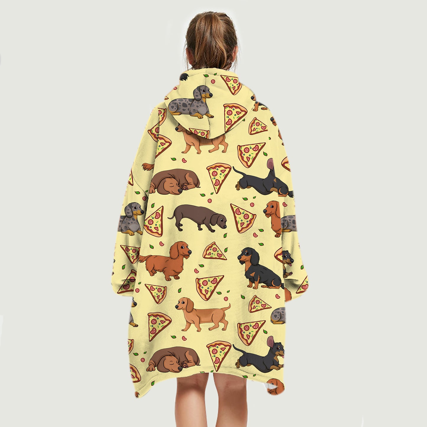 I Love Pizzas - Dachshund Fleece Blanket Hoodie