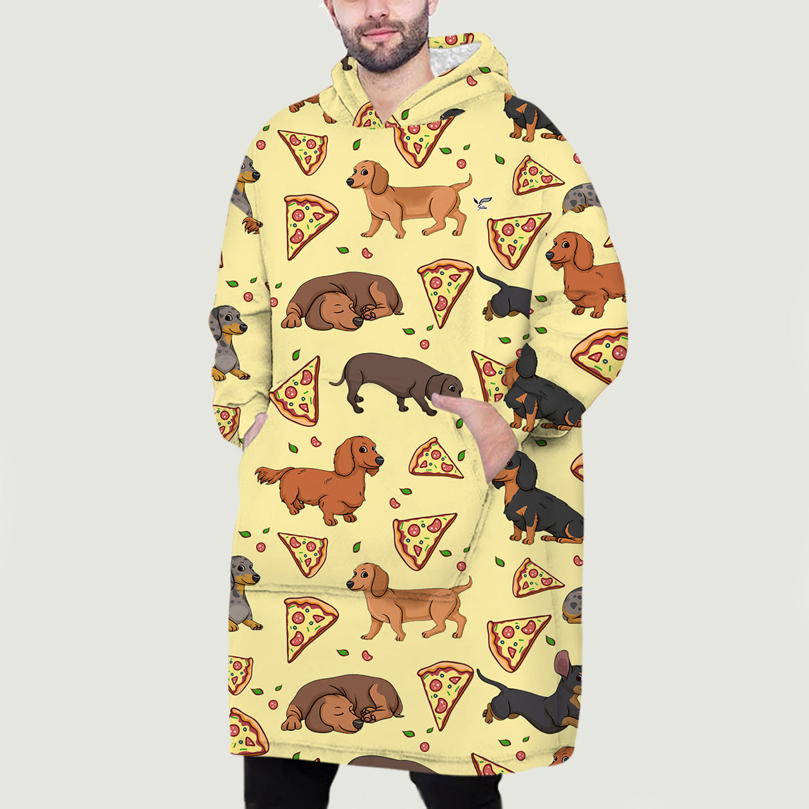 I Love Pizzas - Dachshund Fleece Blanket Hoodie