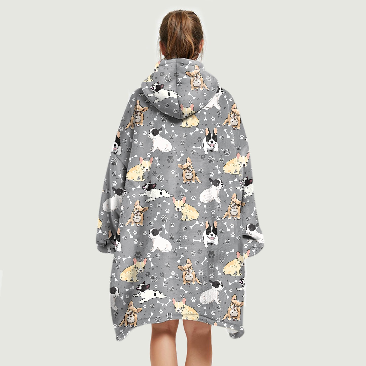 Hello Winter - French Bulldog Fleece Blanket Hoodie V1