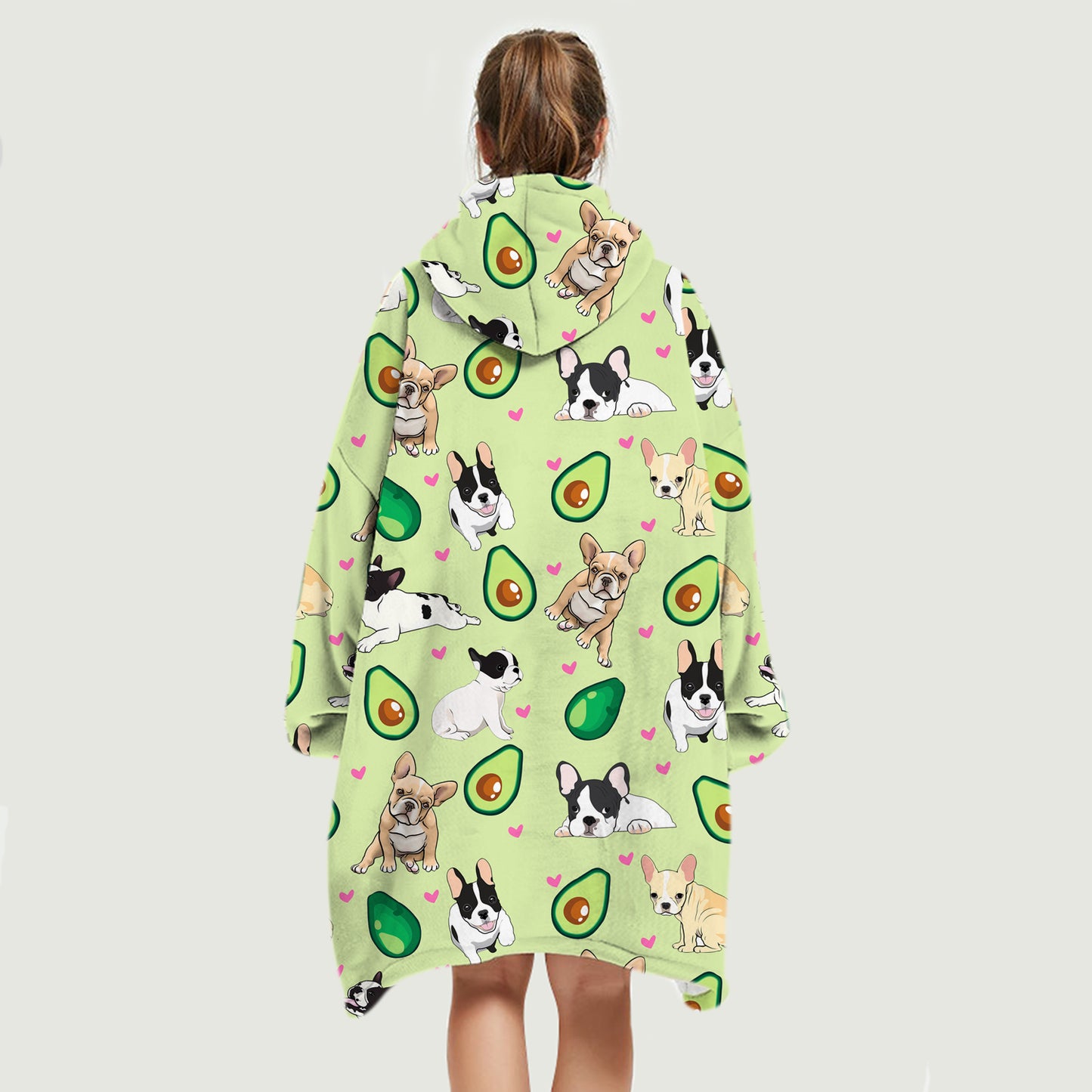 Ich liebe Avocados – Fleece-Decke-Hoodie mit französischer Bulldogge