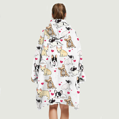Niedlicher Winter – Fleece-Decke-Hoodie mit französischer Bulldogge